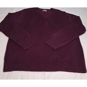LL Bean Mens Sweater Sz XL Cotton Chunky Knit  V-neck Grandpa Preppy Maroon